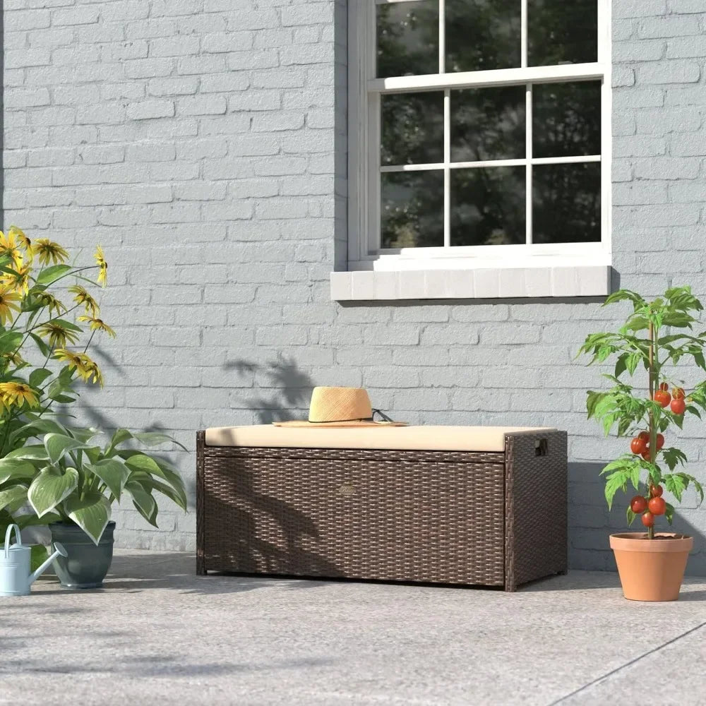 x w/Seat Cushion 60 Gallon Outdoor Patio Storage Bench Shed Cabinet Container Furniture Pools Yard Tools Porch Backyard