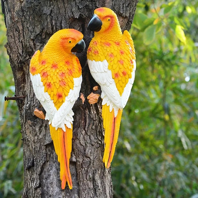 Simulation Resin Parrot Statue Wall Mounted Home Creative Wall Mural Hanging Decoration Sculpture Office Outdoor Garden Ornament