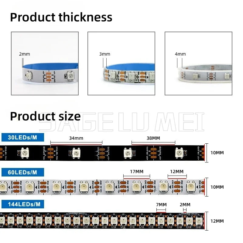 1m/3m/4m/5m DC5V WS2812B Led Strip 30/60/74/96/144 Leds Smart 5050 RGB Pixel Strip Black/White PCB IP30/65/67 WS2812IC Led Light