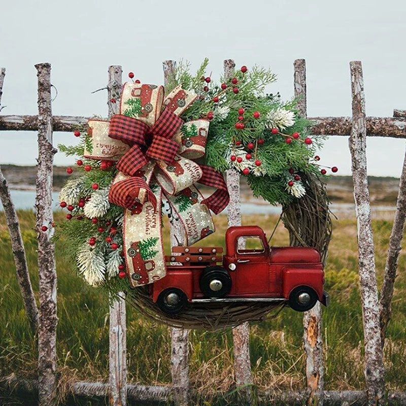 Christmas Wreath 135cm Winter Christmas Artificial Eucalyptus With Red Berries And Bow Red Truck Christmas Reefs