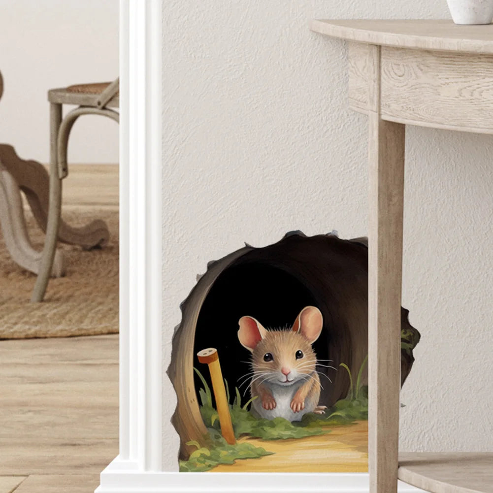 Cute Mouse Hole Wall Sticker Living Room Wall Edge Home Decoration Mural For Kids Bedroom Wallpaper Removable Funny Rats Decals