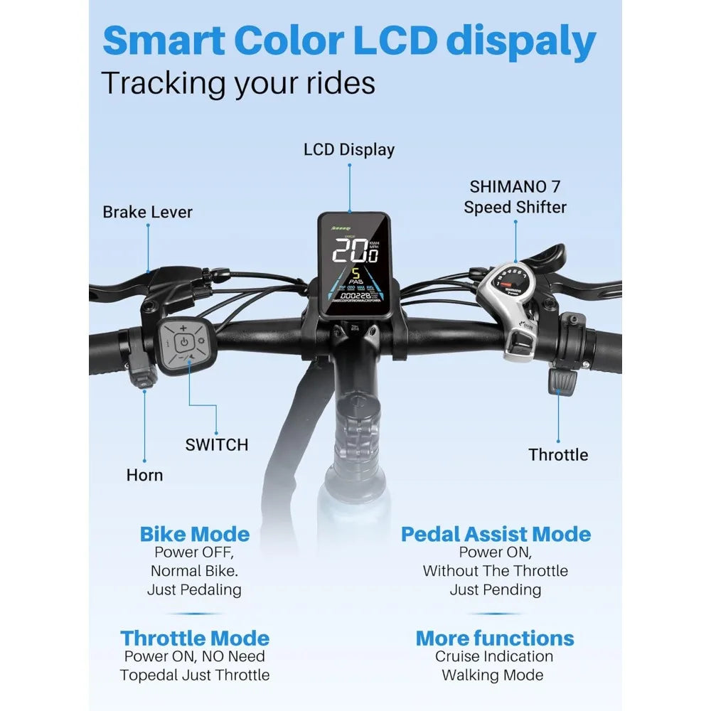 Adult Electric Bike with Peak 500W Brushless Motor, 35 Mile 324 WHr Removable Battery, Fork Suspension