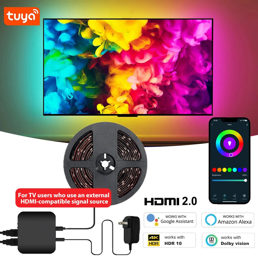 Smart Ambient Lighting TV Backlight 4K Hdmi 2.0 Sync Box Led Strip Lights Kit PC Screen Tuya Led Tape For Alexa, Google Home