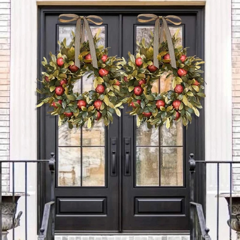 45CM Autumn Door Wreath Christmas Halloween Decoration Pomegranate Garland Harvest Artificial Wreath Thanksgiving Home Decor