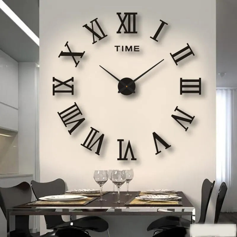 3D  Digital, Acrylic Wall Clock, Roman Numerals Design,  Large Fashion Self Adhesive Clocks