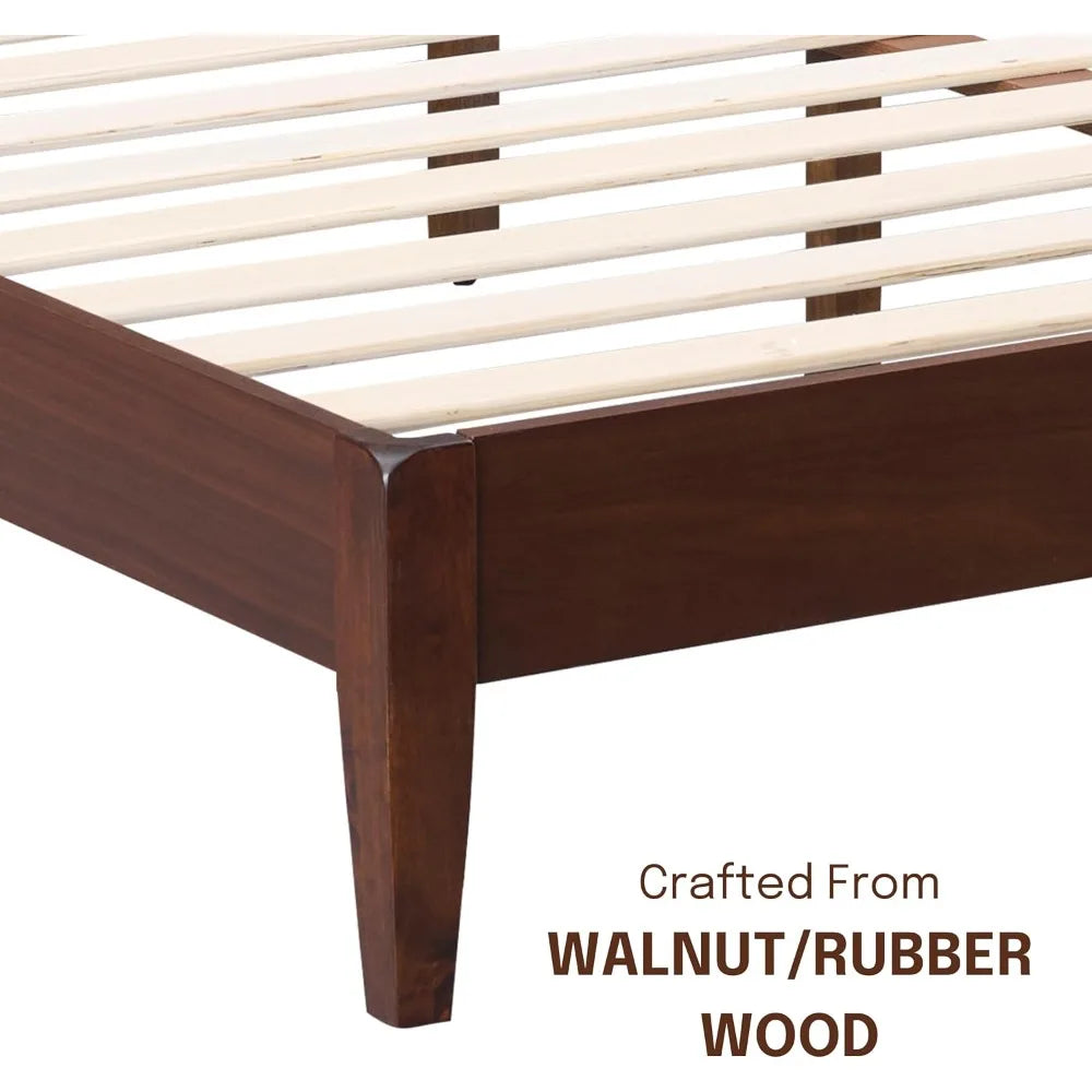 Adept Bed Frame Headboard, Crafted from Walnut, Rubber Wood Silent Slats and Wood Central Supports, 1000 Lb Capacity