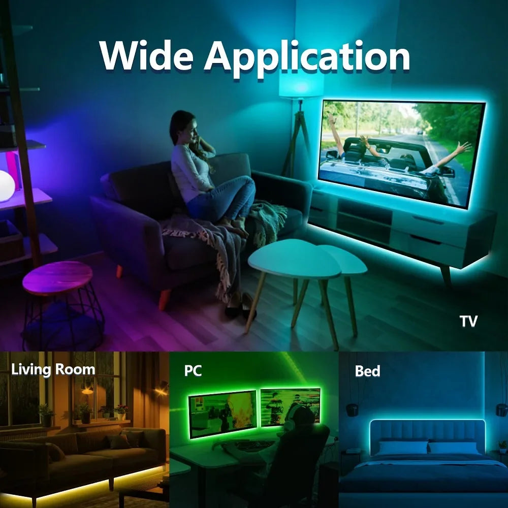 RGB 3.28ft/1M~100ft/30M Smart LED Strip Lights With 44-Key Remote & APP Control Music Sync LED Ambient Lamp For  Home Decoration