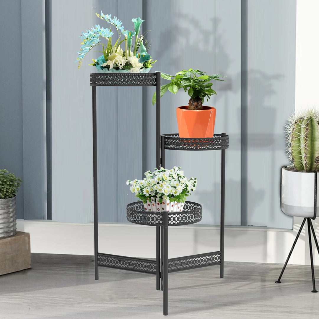 3/4 Tier Metal Plant Stand Ladder Shelf Foldable Flower Stand Indoor Outdoor Plant Display Shelf for Home Garden Patio