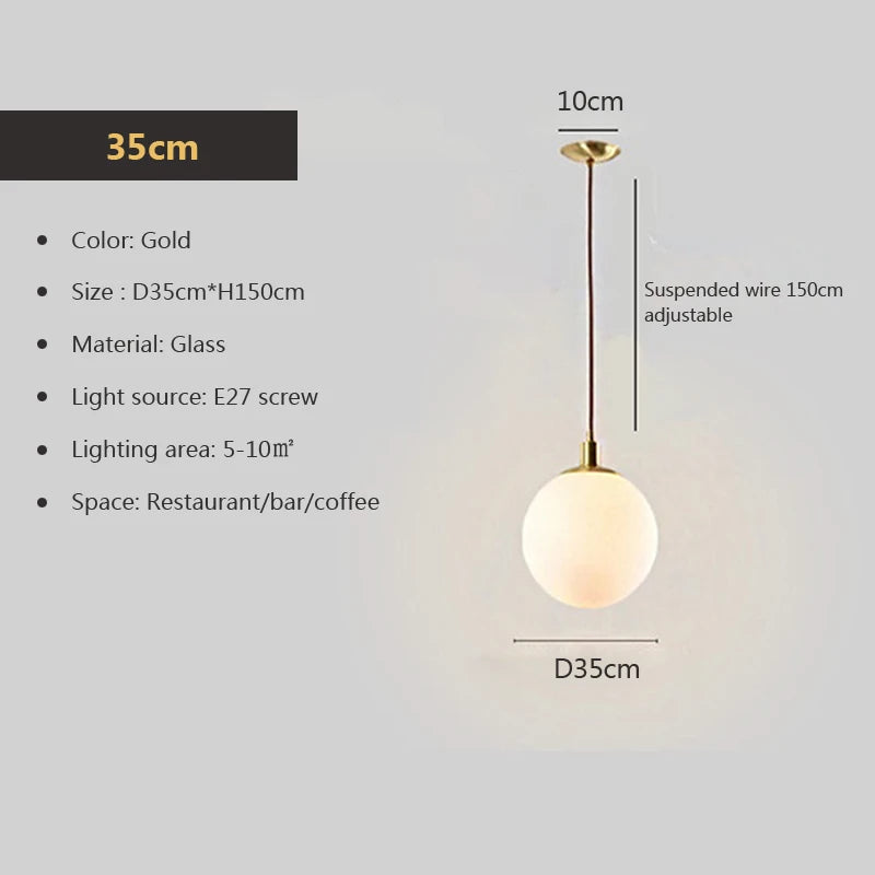 Milky white ball Glass Pendant Lights 8-40CM Home Hanging Lamps For Bar Bedroom Living Room Coffee Decoration Luminaires Lustre