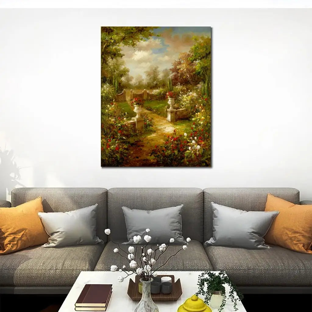 Handmade Beautiful Canvas Art Oil Paintings Garden Landscape Rose Promenade Italian Impressionist Modern Artwork for Wall Decor