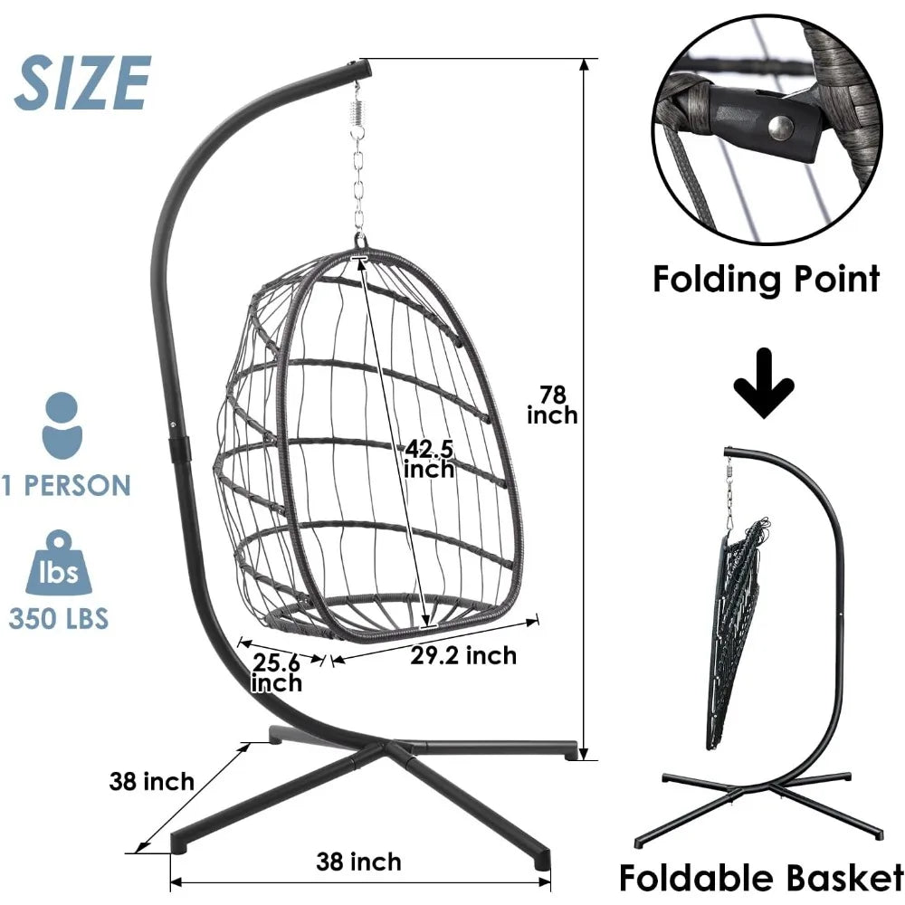 Indoor Outdoor Egg Hanging Chair with Stand, Patio Wicker Swing Egg indoor Swinging  Outdoor Hammock Egg Chair