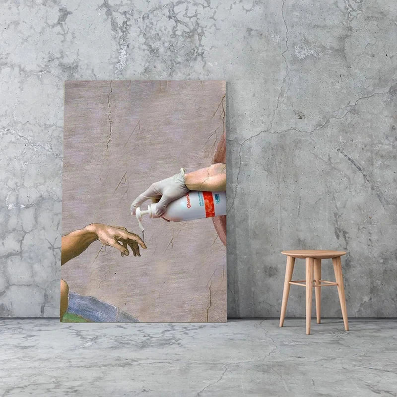 Retro Hand of God and Adam Funny Toilet Paper Picture Canvas Painting Poster For Wash Room Bathroom Living Wall Art Home Decor