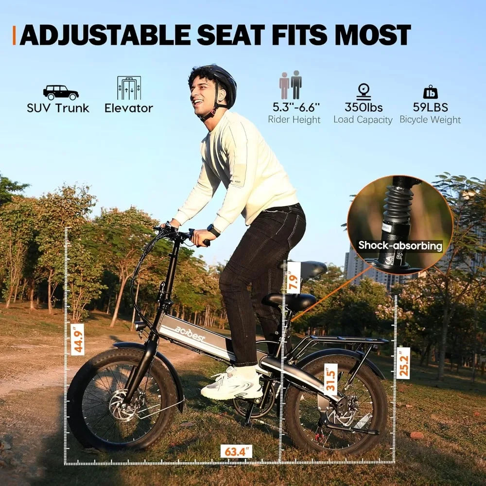 Electric Bike for Adults 750W Motor(Peak 1000W),50Miles 22Mph Top Speed, 20" Fat Tire Folding,with 35 Speed and Seat Suspension