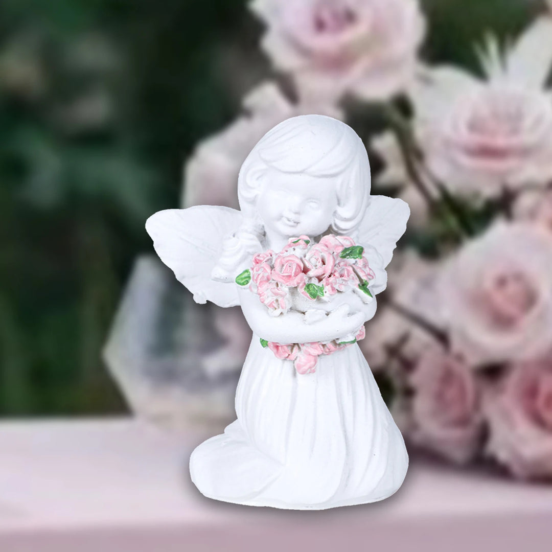 White Resin Praying Angel Flower Girl Figurine Statue Carving Angel Prayer Figurine Statue Cherub Sculpture European Home Decor