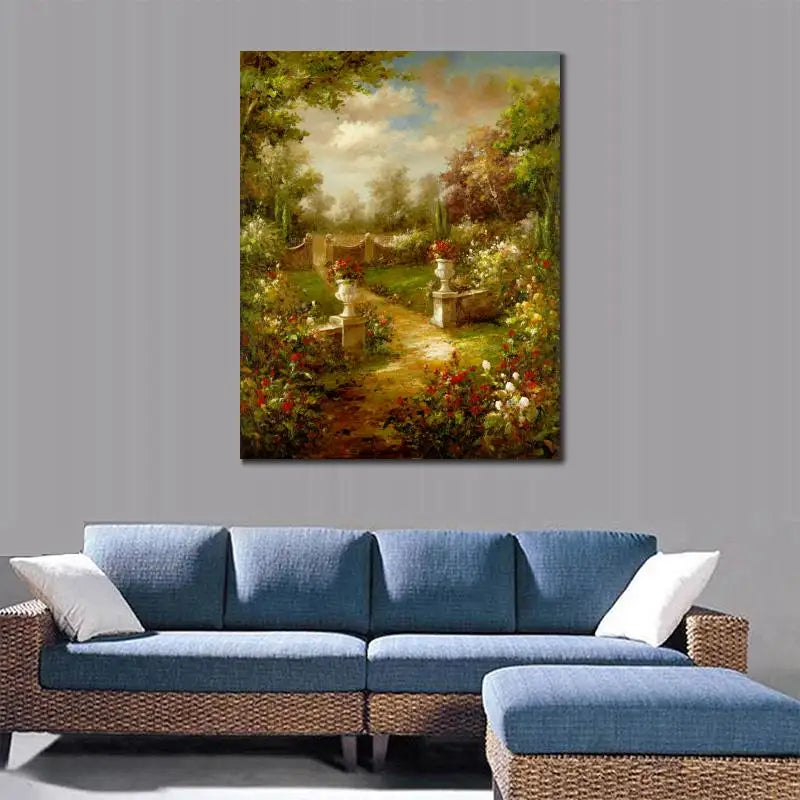 Handmade Beautiful Canvas Art Oil Paintings Garden Landscape Rose Promenade Italian Impressionist Modern Artwork for Wall Decor