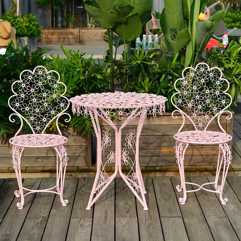 Outdoor Iron Balcony Table and Chair Three-Piece Set Outdoor Garden Patio Terrace Luxury White Furniture Lounge Table Chairs Set