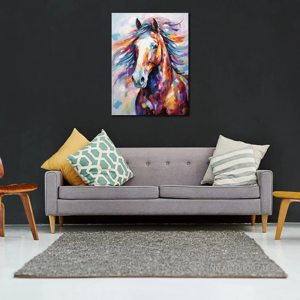Watercolors Horse Canvas Picture Wall Art Colorful Horses Painting HD Printed Artwork Animal Posters Modern Bedroom Hotel Decor