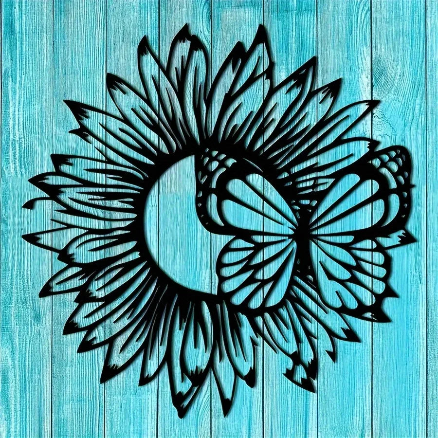 Black Sunflower and Butterfly 3D Metal Wall Art-Perfect Mother's Day Gift, Rustic Indoor/Outdoor Decor,Farmhouse Style Wall Sign