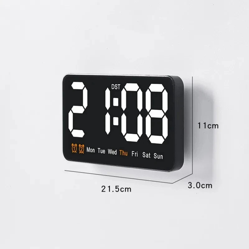 Voice Control Large Digital Wall Clock Temperature Date Week DST Snooze Table Clock 12/24H Dual Alarm Wall-mounted LED Clock