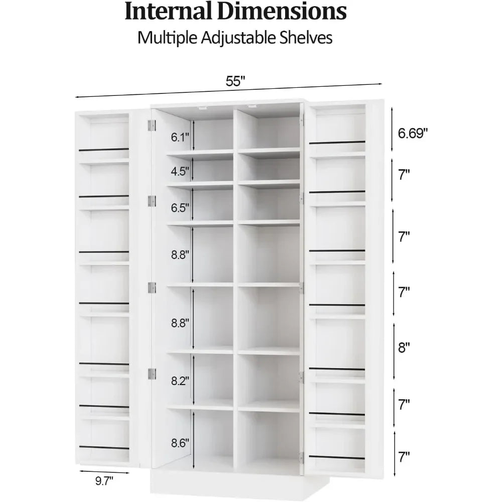 Pantry Cabinet,Tall White Kitchen Storage Cabinet with 2 Doors and Adjustable Shelves, 59" H Food Storage Freestanding Cupboard