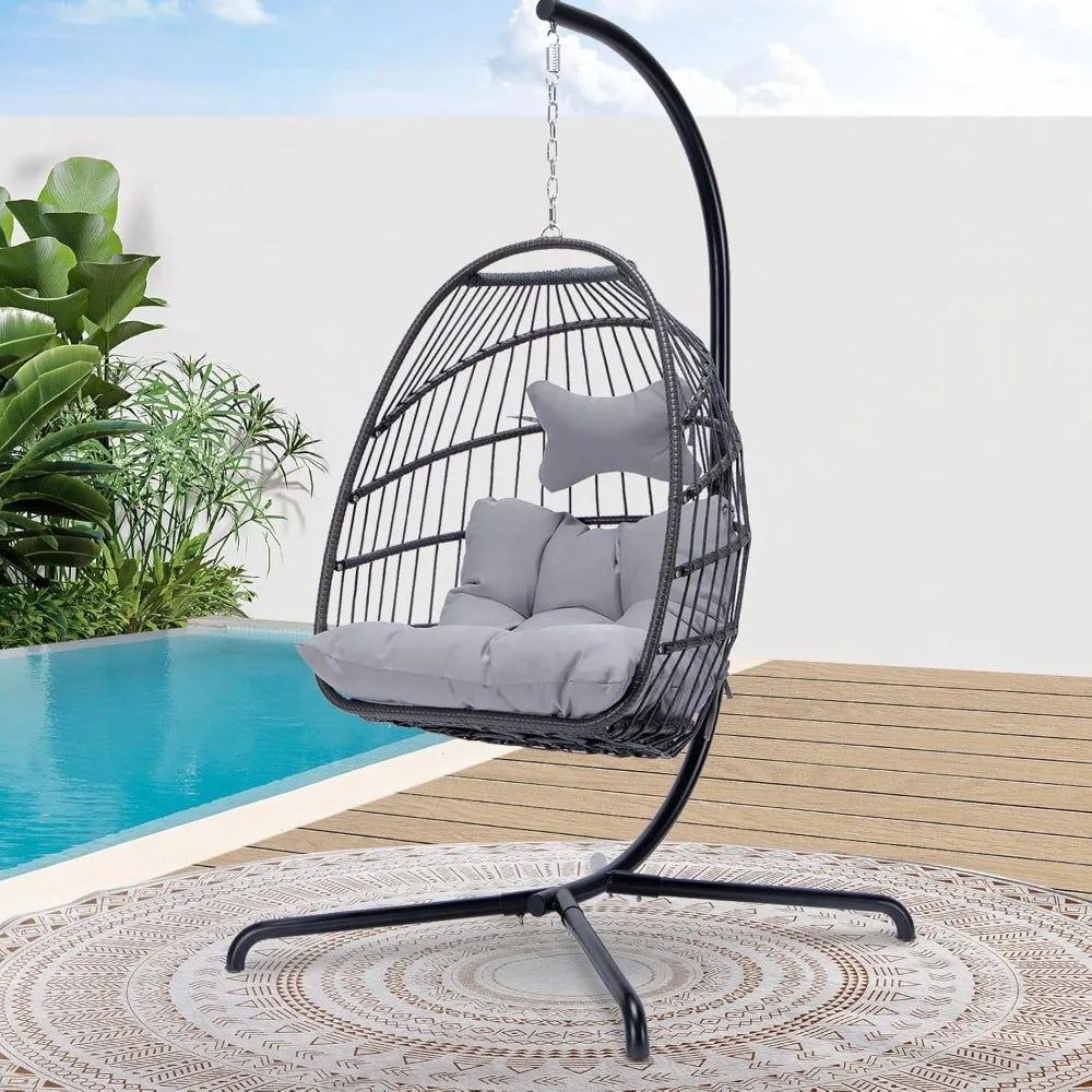 Egg Chair Luxury Outdoor Patio Wicker Hanging with Water Resistant Cushions for Patio Backyard Balcony,Swing Egg Chair