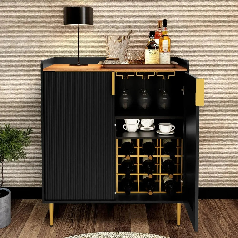 Sideboard Buffet Cabinet with Fluted Texture, Modern Coffee Bar Cabinet with Wine Rack&Drawers, Liquor Cabinet