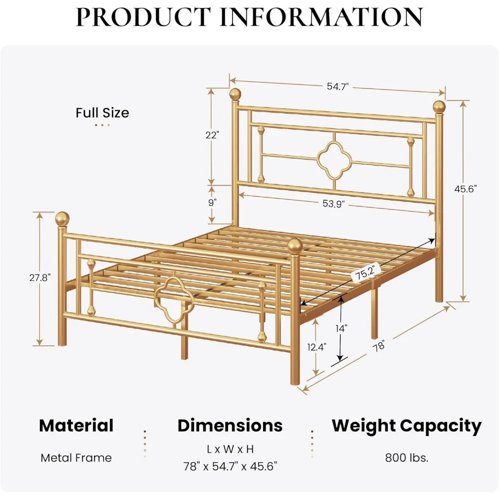 Bed Frame, Iron-Art Headboard and Footboard, Full Size Bed Frame