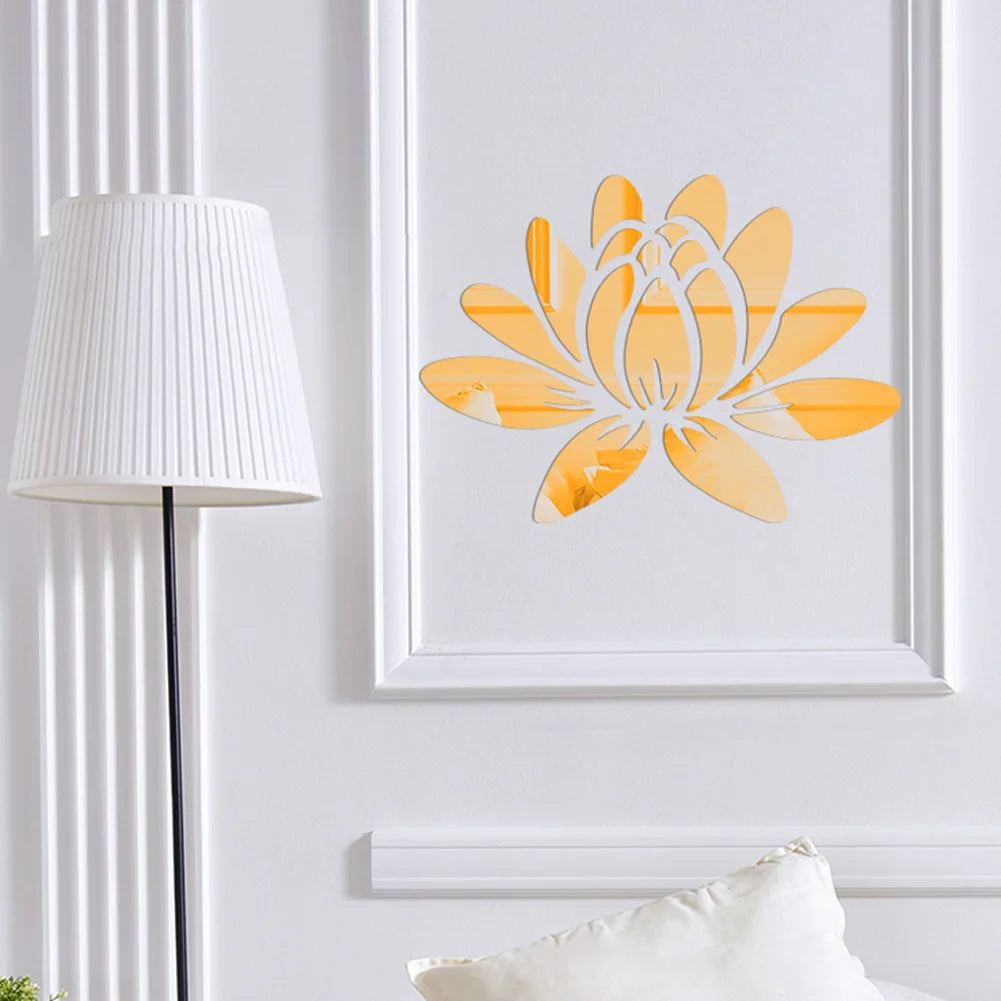 3D Lotus Flower Mirror Wall Sticker, Removable Acrylic Art Mural For Wall Décor