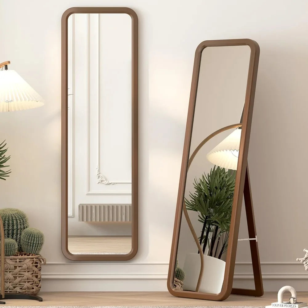 63"×18" Wooden Full Length Mirror, Full Body , Standing Floor , Solid Wood Frame, Stand Up or Wall-Mounted, Dressing for Bedroom