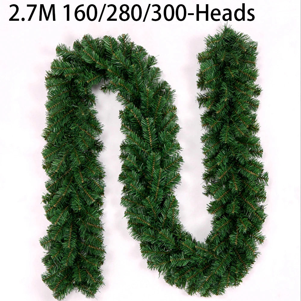 S2.7M Artificial Green` Christmas Garland `PVC Christmas Rattan Wreath `Christmas Pine Tree Rattan `Party Home Decoraion