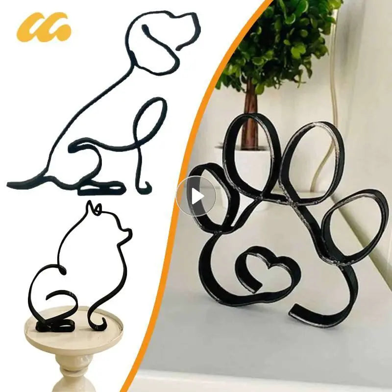 Metal Dog Art Sculpture Modern Abstract Minimalist Art Animal Ornaments Pet Dog Crafts Home Study Office Desktop Decoration