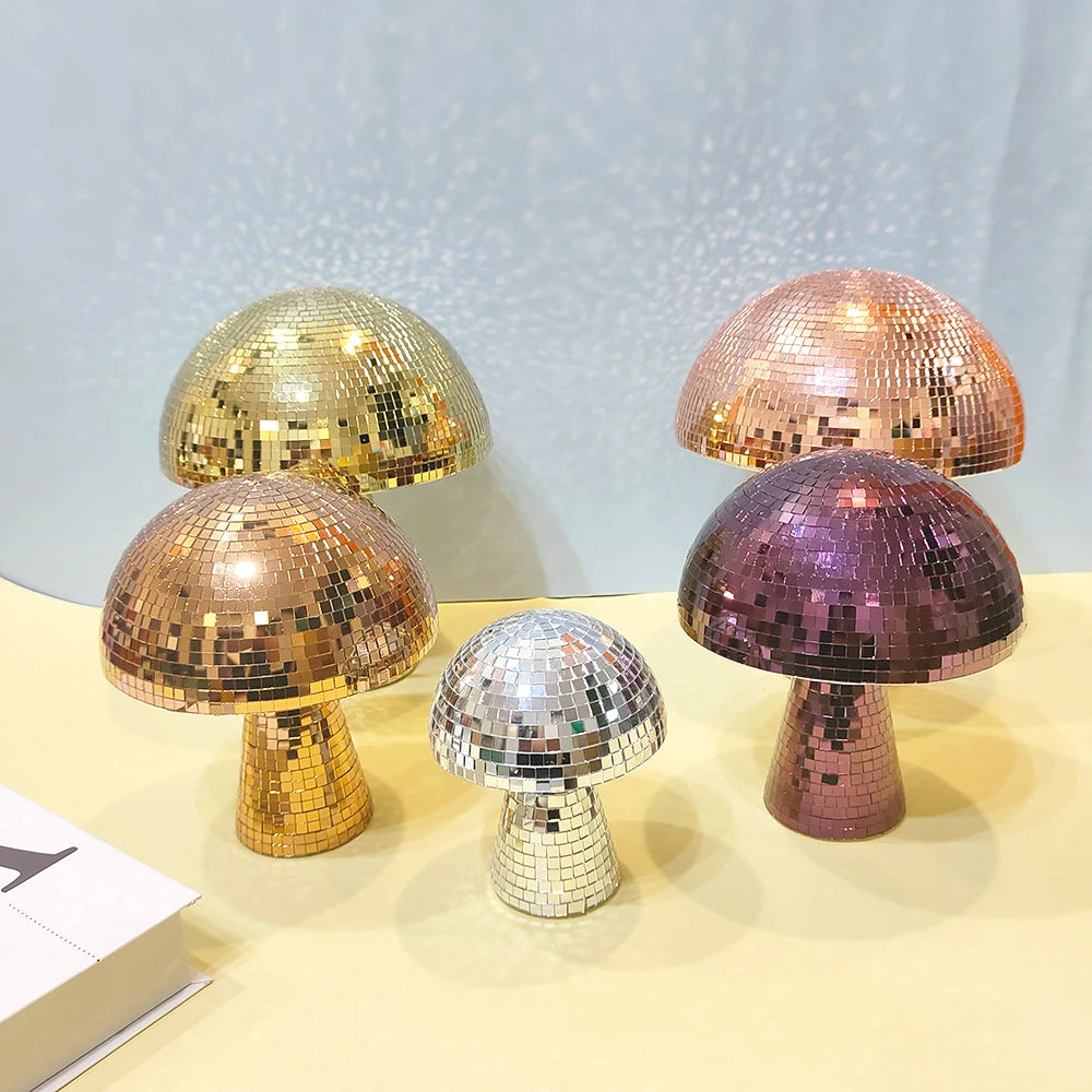 Retro Reflective Mushroom Shape Disco Mirror Ball DJ Light Modern Home Decor for Prom House Party Room Sculptures and Figurines