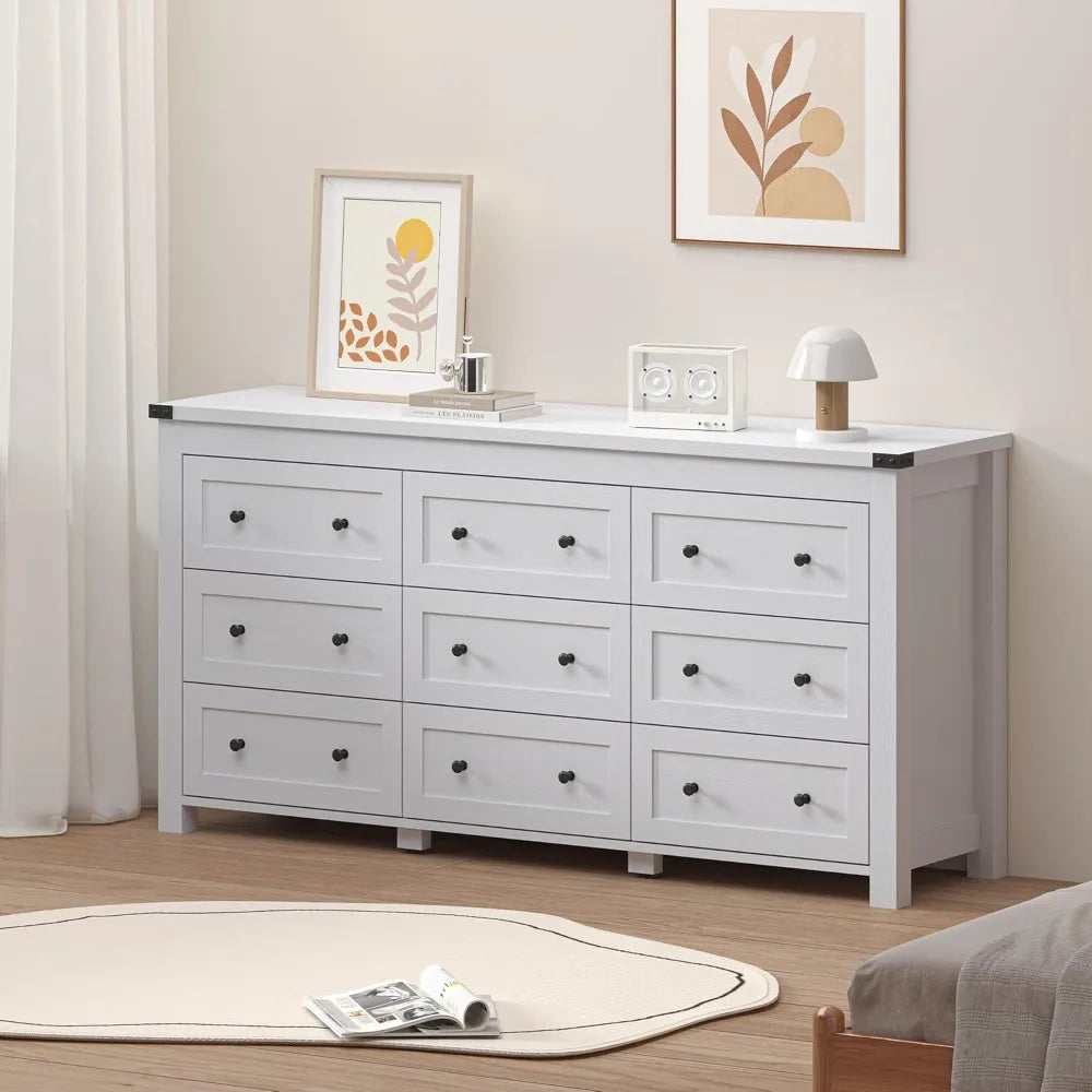 9-Drawer Dresser for Bedroom, Modern Wide Chest of Drawers, Wooden Storage Organizer for Closet, Living Room