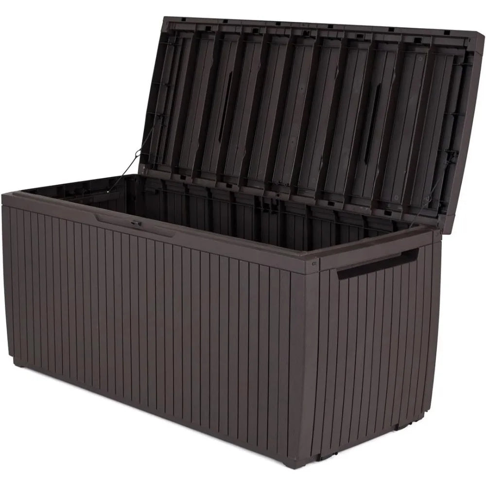 Storage Boxes 80 Gallon Resin Outdoor Storage Box for Patio Furniture Mats Pool Toys & Gardening Tools With Handles Brown Home