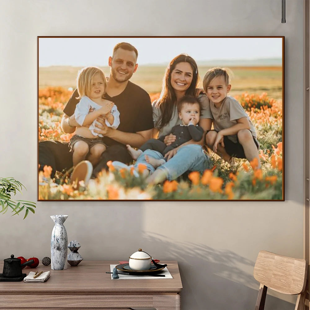 Custom Print Your Photo Canvas Painting Poster with DIY Wooden Frame HD Prints Wall Art Decor Pet Kids Family Landscape Picture