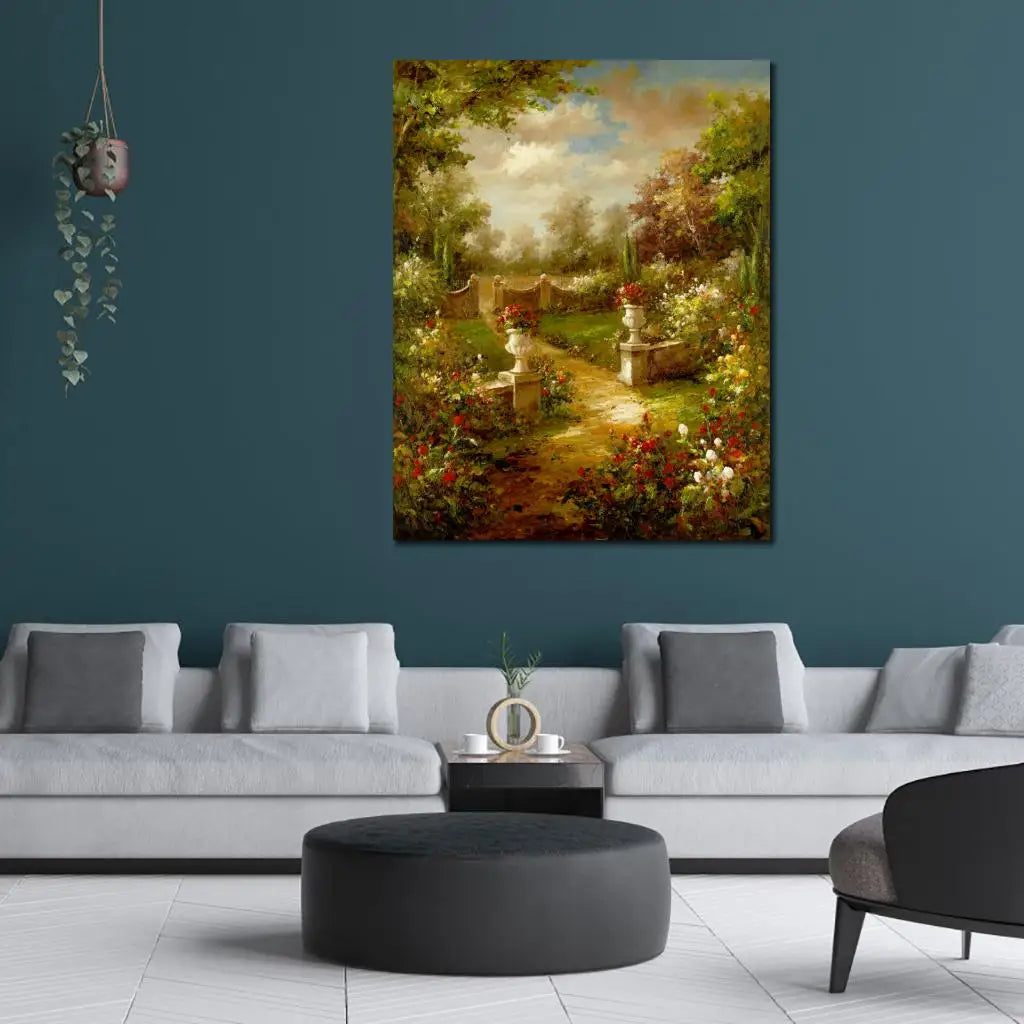 Handmade Beautiful Canvas Art Oil Paintings Garden Landscape Rose Promenade Italian Impressionist Modern Artwork for Wall Decor