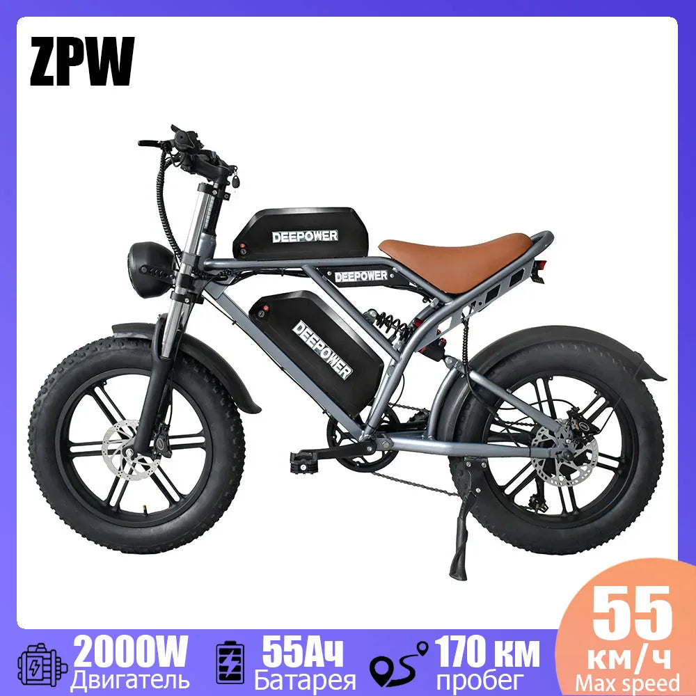 ZPW 2000W Adults Electric bike 20 Inch 48V 55AH With Hydraulic Brake Mountain ebike 4.0 Fat Tires Snow Mountain Electric Bicycle