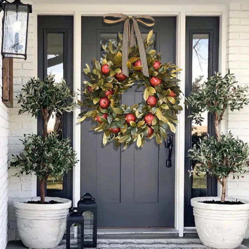 45CM Autumn Door Wreath Christmas Halloween Decoration Pomegranate Garland Harvest Artificial Wreath Thanksgiving Home Decor