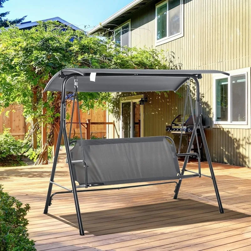 3-Person Porch Swing with Stand for Patio Porch with Adjustable Tilt Canopy and Comfortable Swing Bench-Style Seat, Steel Frame