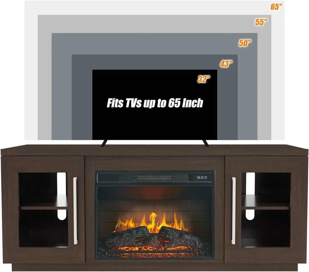 3D Fireplace & Entertainment Center Console for up to 65 Inch TVs, with Barn Door Cabinets