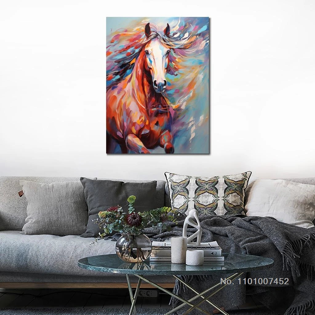 Watercolors Horse Canvas Picture Wall Art Colorful Horses Painting HD Printed Artwork Animal Posters Modern Bedroom Hotel Decor