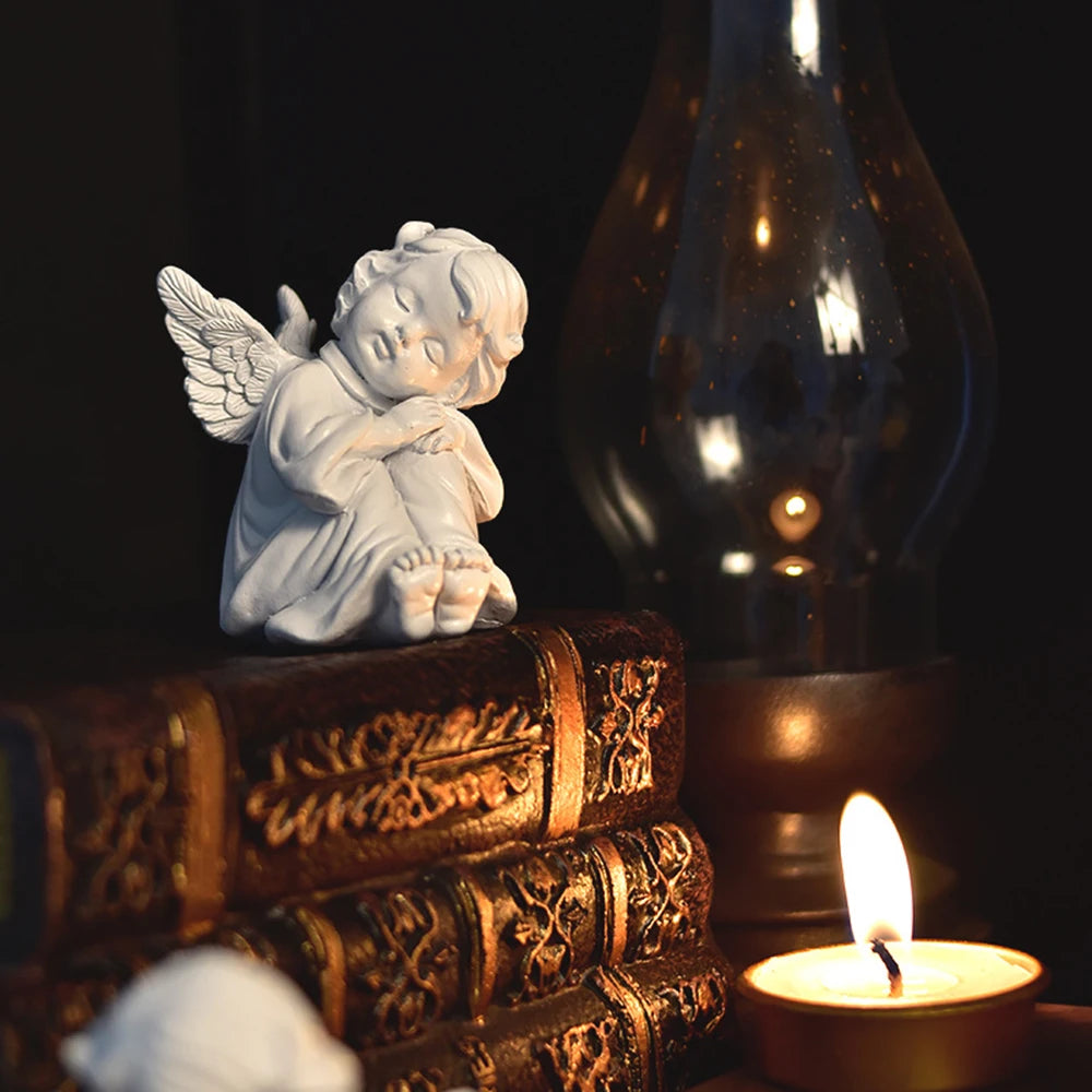 Cute Angel Ornaments Desktop Small Decorative Sculpture Resin Figure Ornaments Retro Flower Fairy Home Garden Pot Decoration