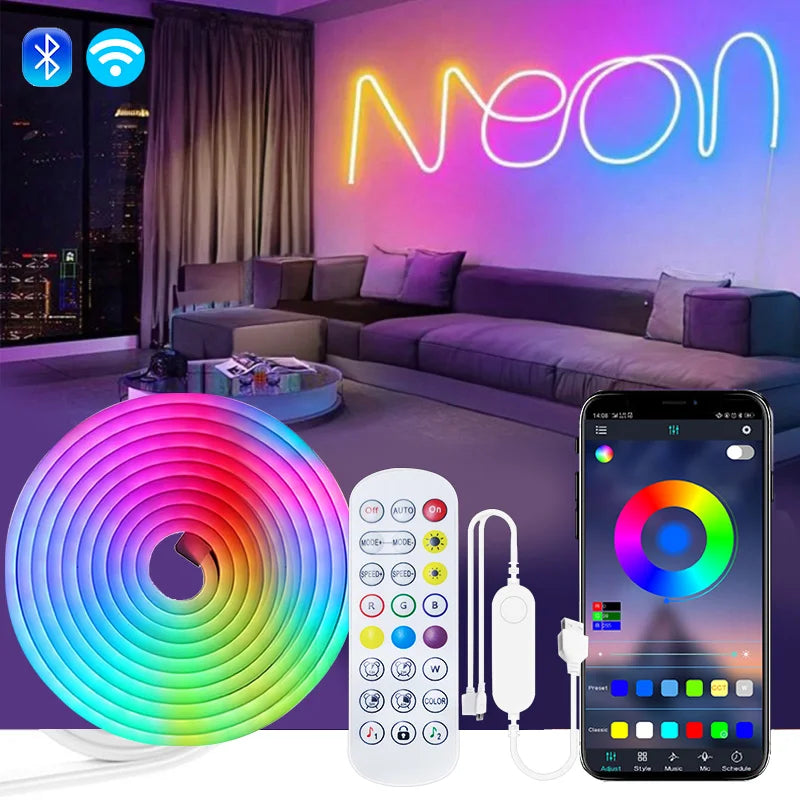 DC5V USB Neon RGB Strip LED Light Tuya WiFi Smart Strip Light IP67 Waterproof RGB DIY Flexible Tape Dream 16 Color For Alexa