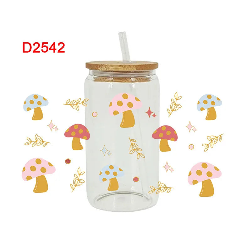 3D UV DTF Transfers Stickers 16oz Cup Wraps Butterfly Mushroom Flower Printed For DIY Glass Ceramic Metal Leather Etc. D2539