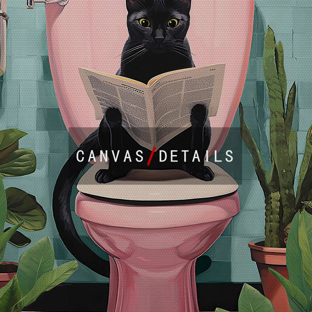 Funny Black Cat Using Toilet Wall Art Cat Reading Newspaper Canvas Posters Prints Pictures Home Batnroom Living Room Decoration