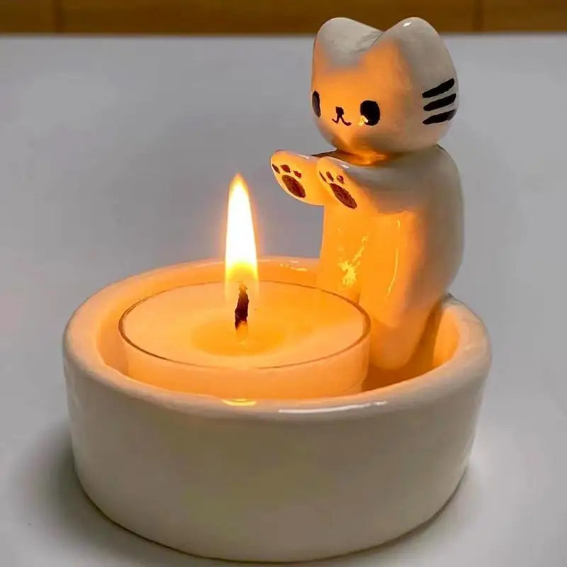 Cute Kitten Candle Holder Grilled Cat Shaped Aromatherapy Candle Holder Office Home Desktop Decorative Ornaments Birthday Gifts