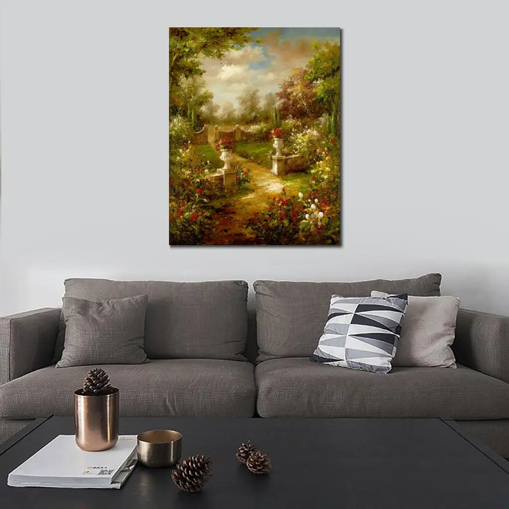 Handmade Beautiful Canvas Art Oil Paintings Garden Landscape Rose Promenade Italian Impressionist Modern Artwork for Wall Decor