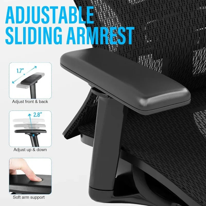 Ergonomic Office Chair with Adjustable Lumbar Support, High-Back Mesh Desk Chair with Sliding Seat