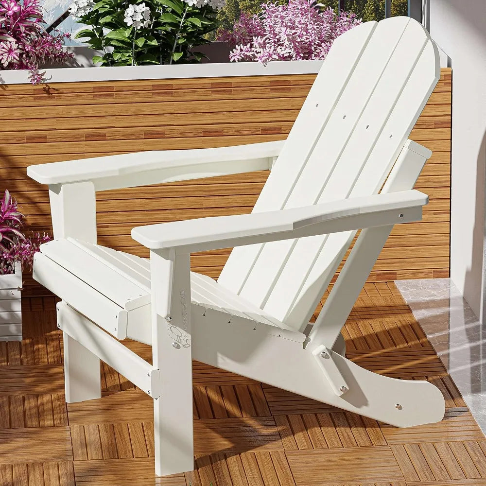 Chair, Folding, Weather Resistant, White, Composite Material, Modern Style, Fire Pit Plastic Chair for Patio, Deck