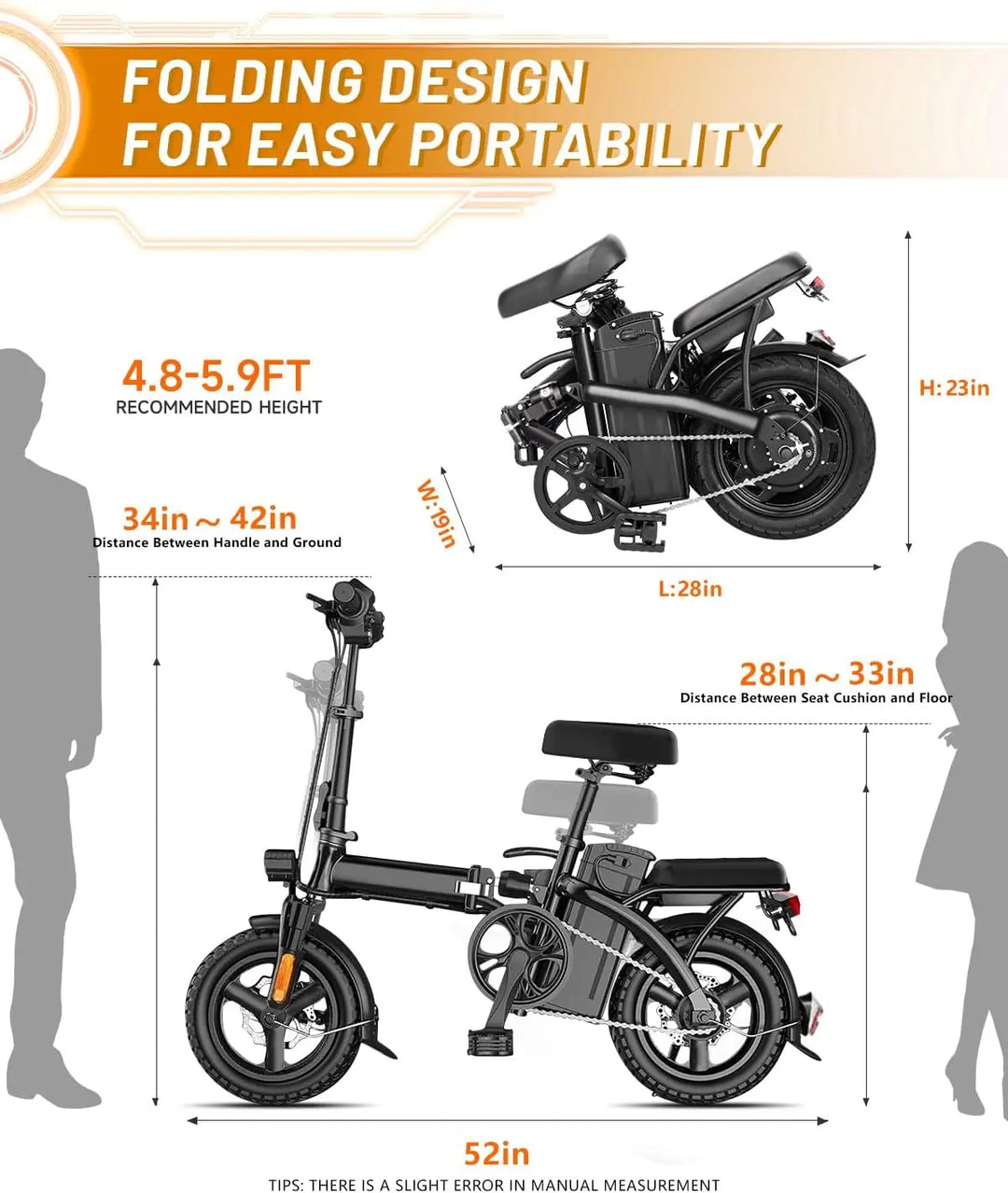 Bike for Adults, ,14" Folding Electric Bike 350W 36V 12Ah Built-in Battery 20MPH,20+Miles,3 Riding Modes, Commutin